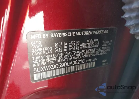 2013 BMW X3 xDrive28I z USA, uszkodzony, nr VIN 5UXWX9C59D0A08218